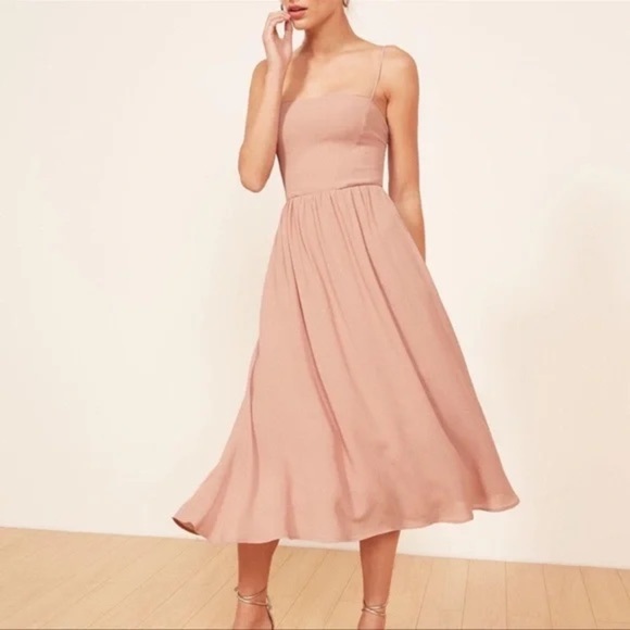 Reformation Pink Midi Dress - Size 10 - Picture 1 of 5